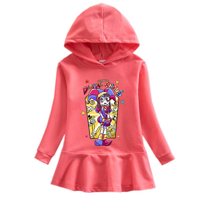 2026 Spring/Autumn Ruffle Rainbow Cartoon Girls' Long Sleeve Hooded Princess Dress