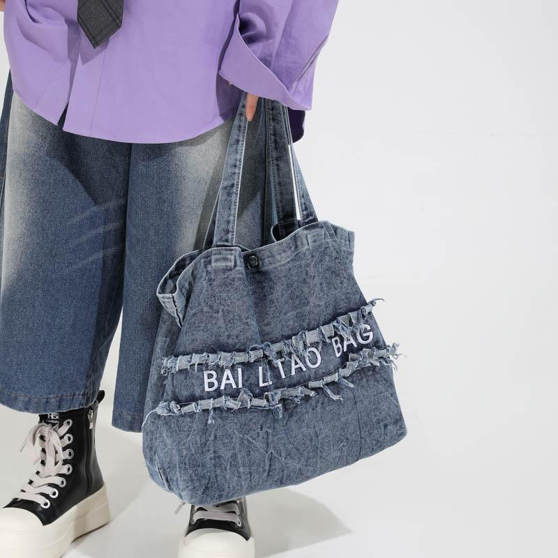 Large Capacity Denim Bag Women's Shoulder Bag Letters Tote Bag