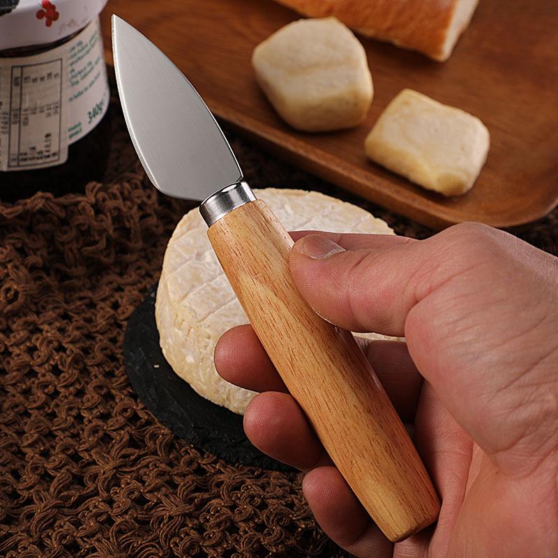 Rubber Wood & Stainless Steel Cheese Knife Set - Western Tableware with Knife, Fork, and Spoon