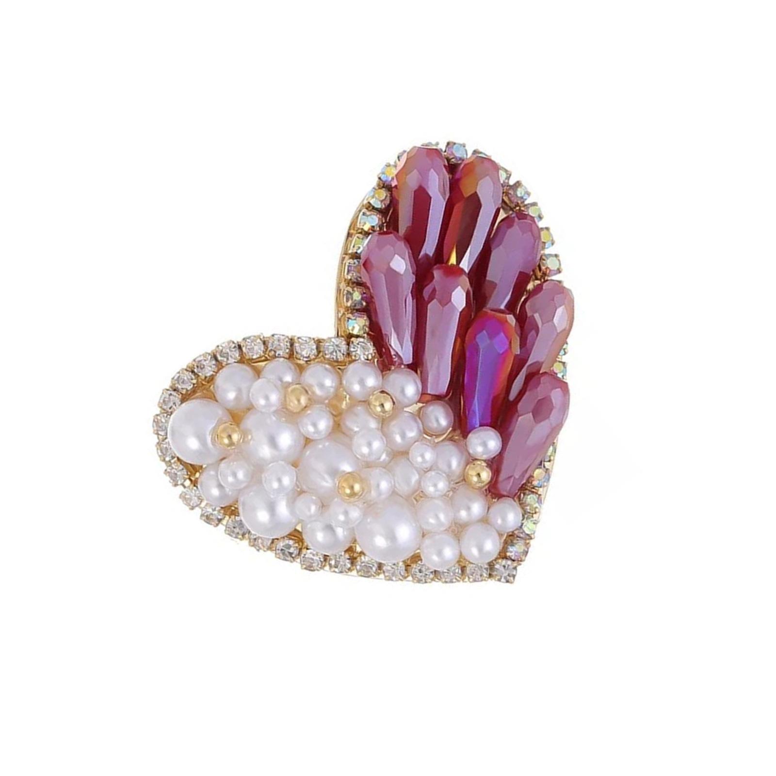 

Elegant Rhinestones Pearls Brooch Sparkling Rhinestones Heart Brooch Pin Jewelry With Pearls Accent Decors for Women 1