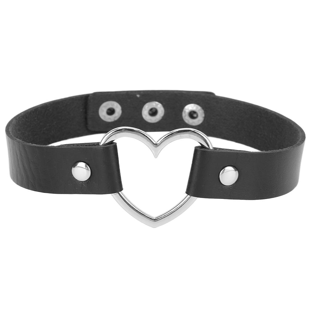 PU Leather Choker Alloy Adjustable Heart Shaped Decoration Necklace Collar Jewelry AccessoryBlack