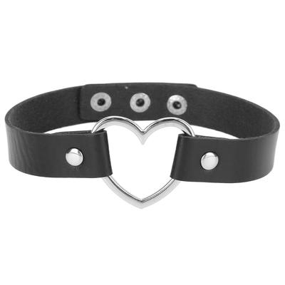PU Leather Choker Alloy Adjustable Heart Shaped Decoration Necklace Collar Jewelry AccessoryBlack