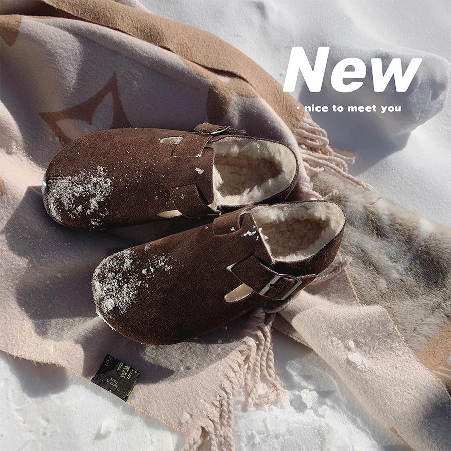 2024 Winter Shoes for Women Genuine Leather Boots Warm Plush Casual Birken Shoes Girl Retro Outdoor Plush Slipper