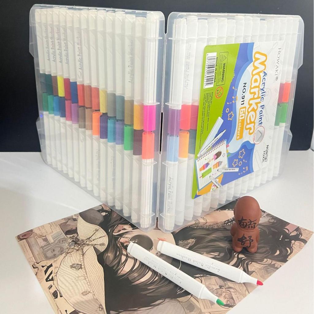 Acrylic Markers: 12, 48, 60, 80 Water-Based Colors for Student Art, Anime, Hand-Painting, Coloring, and Doodling.