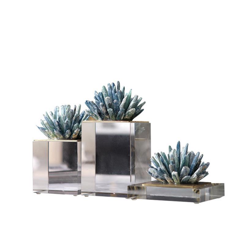 Agate Stone Transparent Crystal Crafts Sculpture Gold-plated Crystal Marble Ornaments Living Room Furnishings Desk Decoration