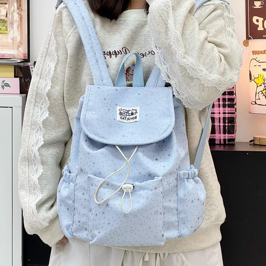 Schoolbag Backpack Women's 1011 Fresh Flip Polka Dot Strap Backpack Women's Leisure College Style Junior High School Student School Bag