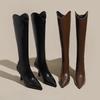 Vintage Spitzschuh Hoher Absatz Damen Kniehohe Stiefel Mode Rückenreißverschluss Schuhe Herbst Winter Damen Slim Knight Lange Stiefeletten