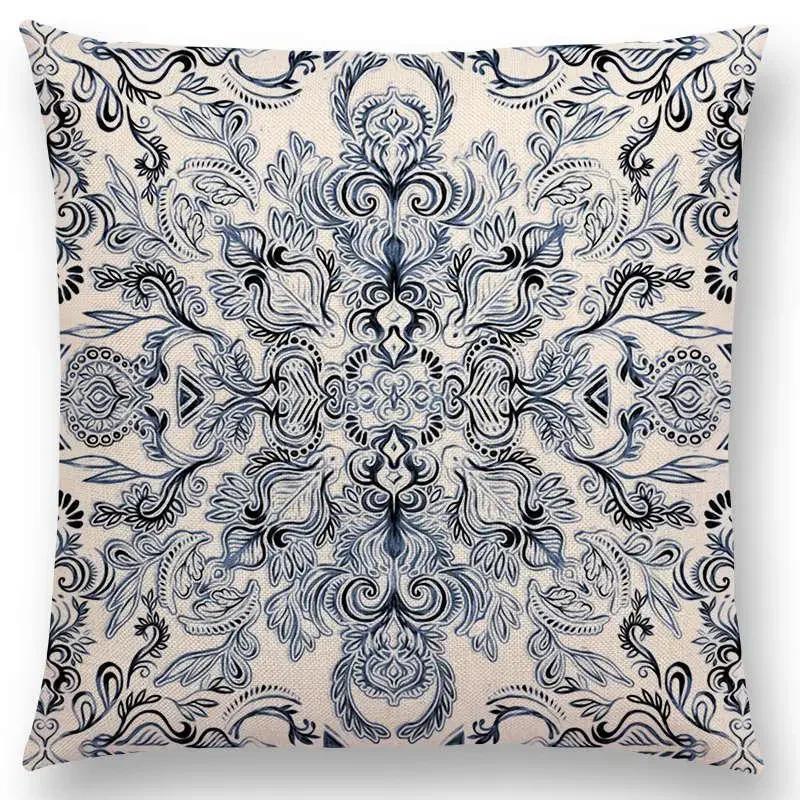 New Fantastic Snowflake Flowers Gorgeous Floral Doodle Colourful Decorative Pattern Mandalas Cushion Cover Sofa Pillow Case