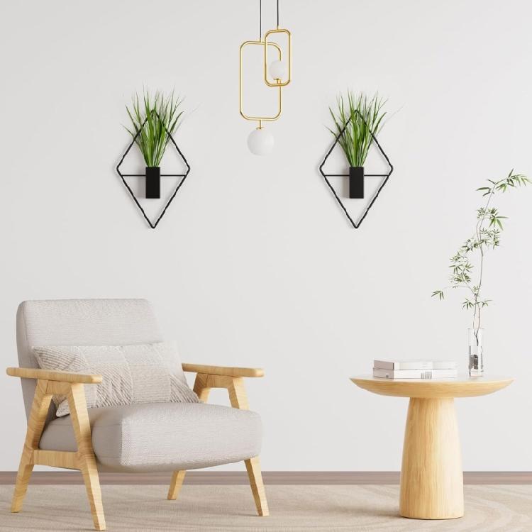2pack Geometric Wall Mounted Plant Stylish Round Metal Hanging Planter for Modern Home Decoration