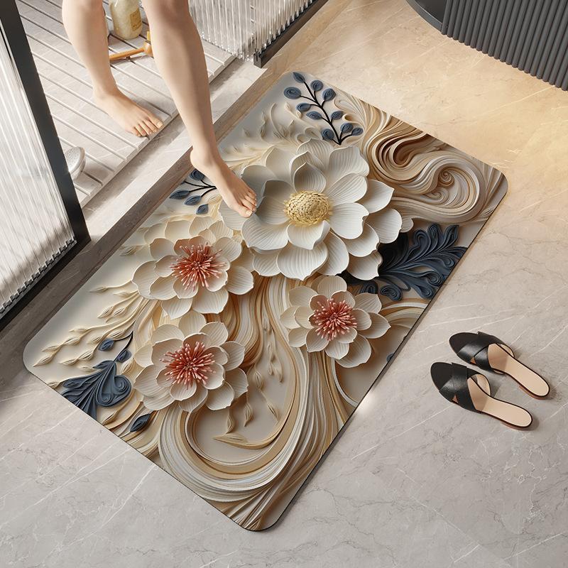 3D Floral Bathroom Floor Mat Household Floor Mat Absorbent Quick Drying Anti Slip Mat