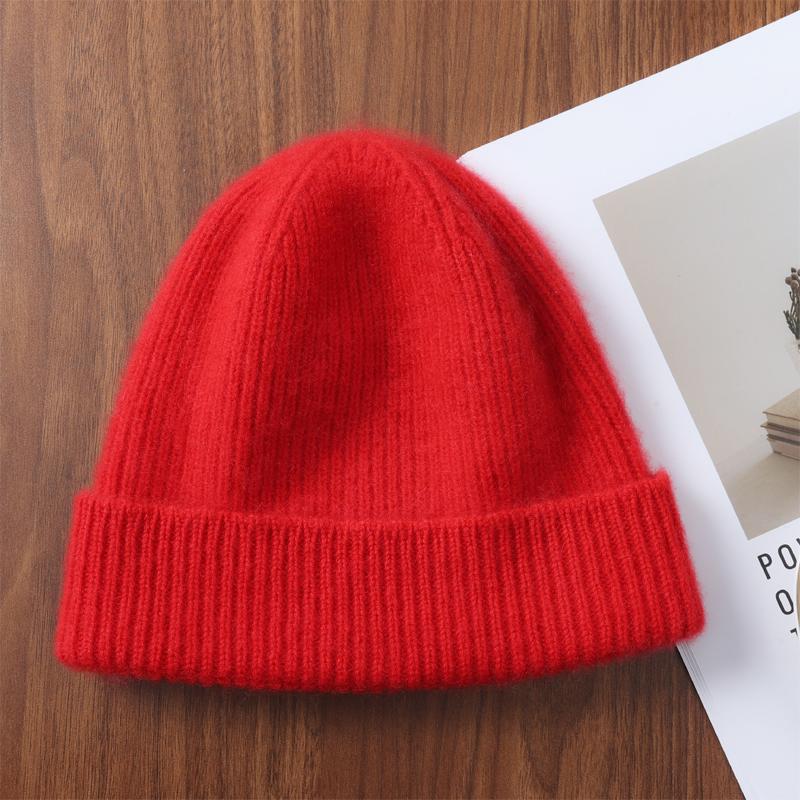 100%Merino Wool Beanies For Women&Men Winter Warm Soft Solid Knitted Thick Skullies Cap Flipped Heap Pullover Cap Ski Bonnet