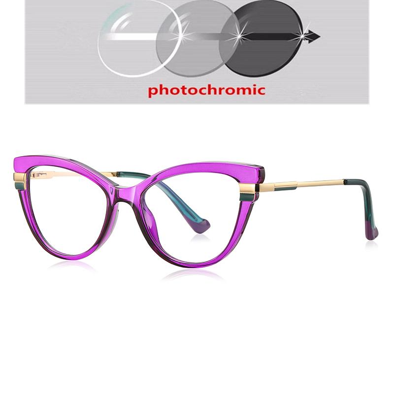 TR90 Fashion Cat Eye Myopia Glasses Outdoor Photochromic Women Anti Blue Light Glasses Prescription Optical Glasses KSVEREN