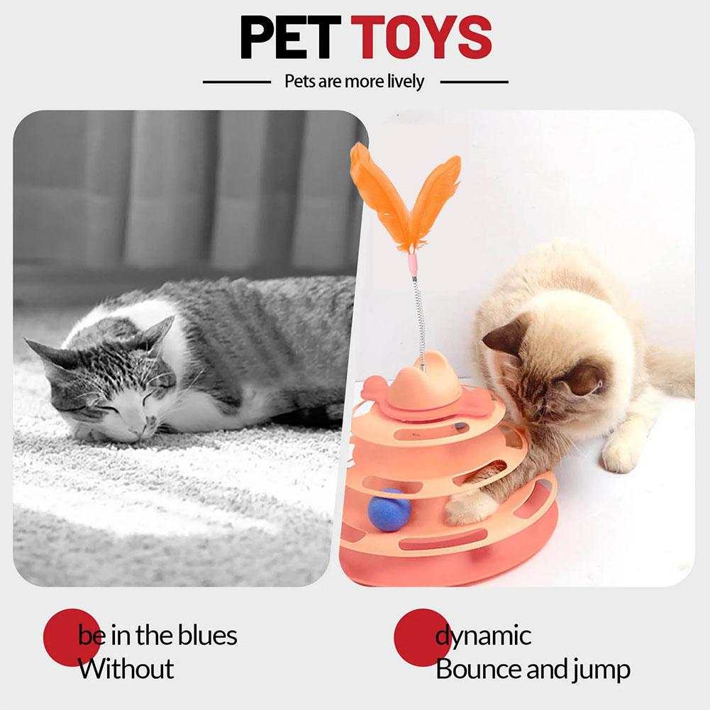 Pattern Feather Cat Toy, Three-Layer Rotating Tower With Ball, Indoor Cat Interactive Funchristmas, New Year Pet Toys