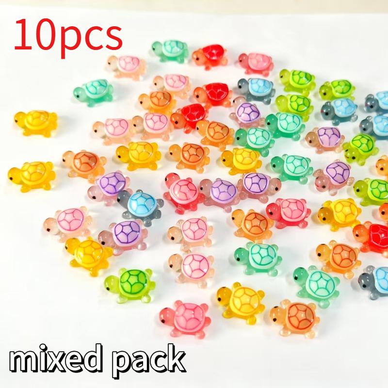 Mixed Mini Glowing Turtle Resin Miniature 3D Cartoon Dopamine Colored Resin Art Decorations DIY Phone Case Desktop Crafts