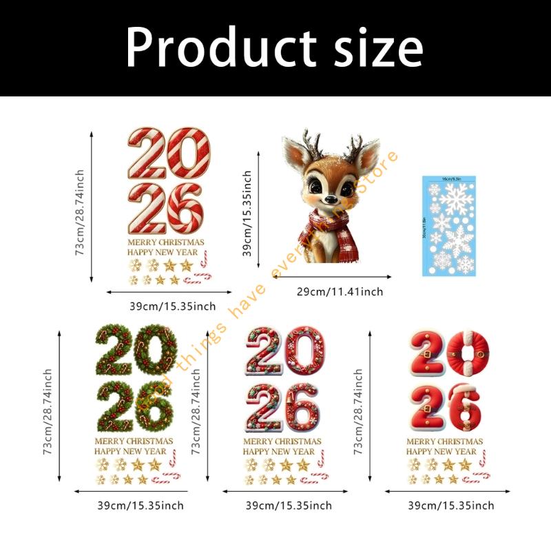 2026 New Year Christmas Decal Reindeer Snowflake Decorations Waterproof PVC Sticker for Indoor Window Wall Glass Door 55KF