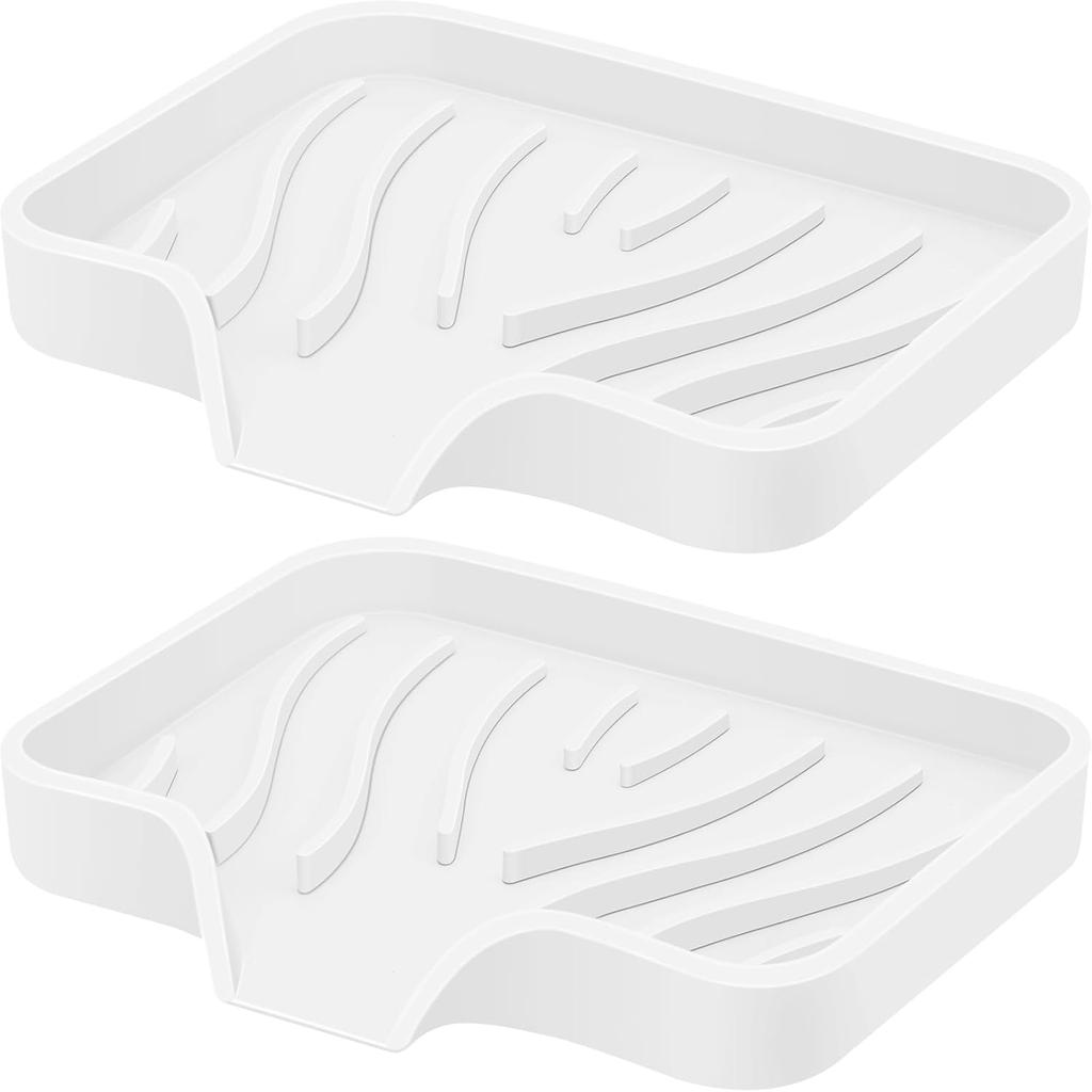 Silicone Soap Dish with Drain, SAISN Kitchen Soap Tray for Shower 2 Pack Self Draining Soap Dish Soft Bathroom Soap Holder for Kitchen Sink Flexible
