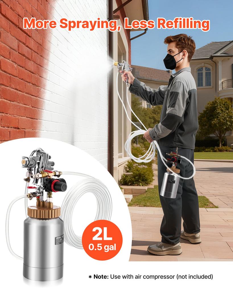 VEVOR Spray Paint Pressure Pot, 2 L Pressure Pot Paint Sprayer
