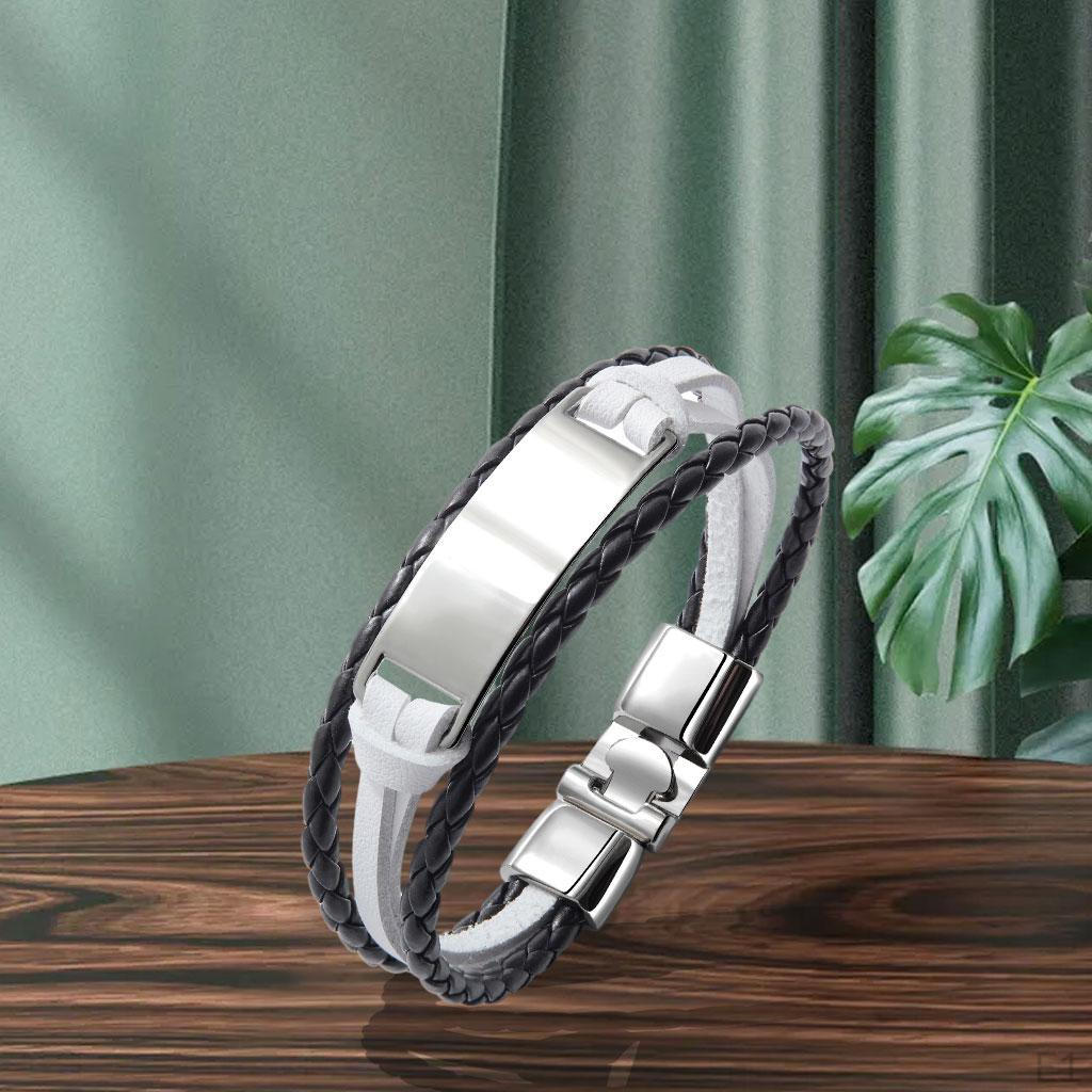 Bracelets Cuff Cord PU Leather Bangle Casual for Birthday Mens