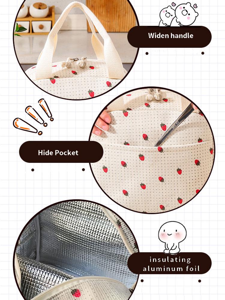 1PC Autumn and Winter Lunch Bag, Portable Hand-held Insulated Bento Bag, Corduroy Strawberry Meal Bag, Ice Pack