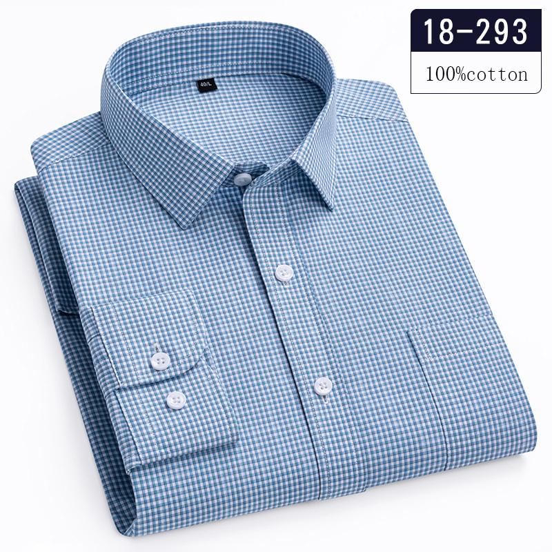 Luxury Hight Qulity 100%Cotton Long-sleeve Shirts for Men Slim Fit Casual Plaid Shirt Houndstooth Office Clothes Elegant Tops