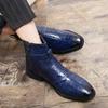 Men’s Chelsea Short Boots Mid-calf Boots Tuxedo Ankle Boots for Men Pointed Toe Retro Blue Boots Large Size