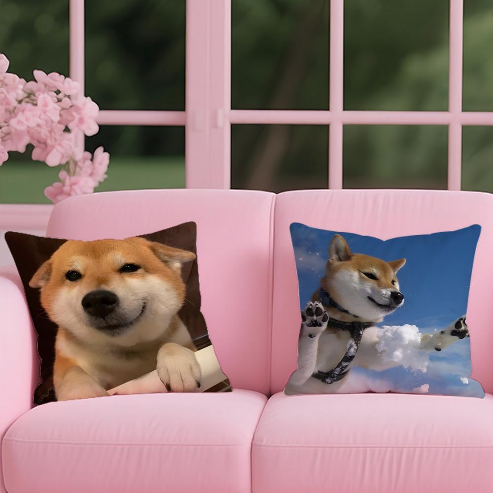 Cute Shiba Inu Cushion Cover Reversible Plush Pillow Cover – For car, sofa, bedroom, perfect as a gift.