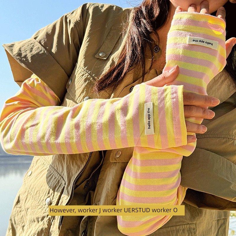 

Полоски из чистого хлопка Свободный Большой размер Эластичный Летний Защита от солнца для вождения Нарукавник Женский Защита от УФ-лучей Ледяной рукав Защита для рук Нарукавники Pink Yellow Strip-Long (pure cotton) One size