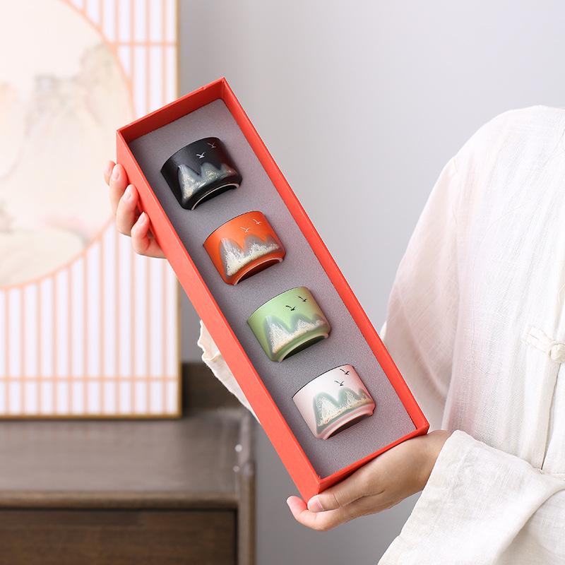 Thousand Li of Rivers and Mountains Ceramic Tea Tasting Set - Hand-painted Distant Mountains Theme, Ideal Business Gift & Souvenir