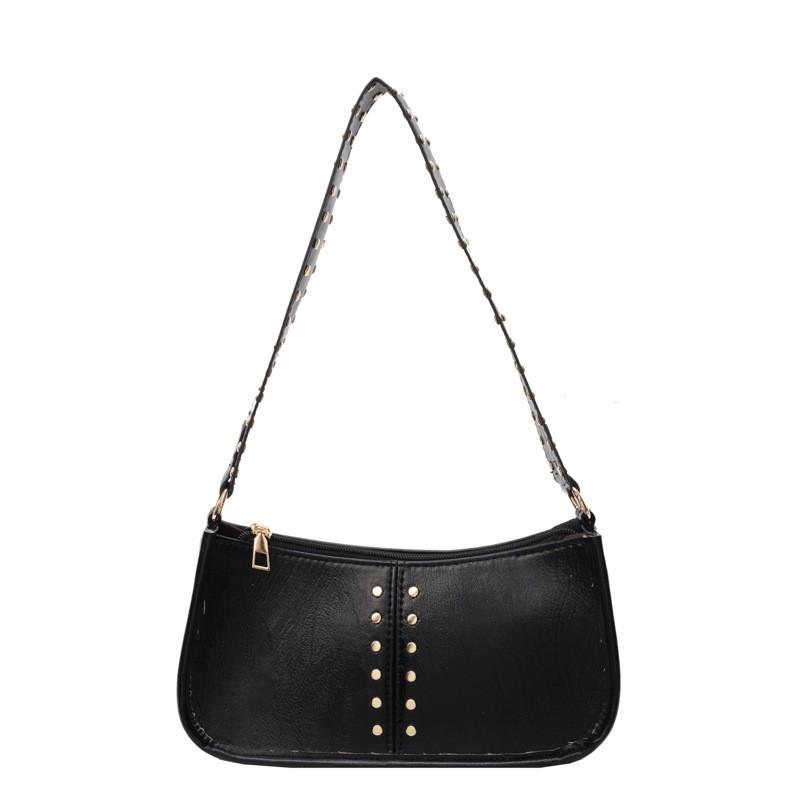 Womens Vintage Rivet Moto Style Shoulder Bag Crossbody With Wide Strap Design