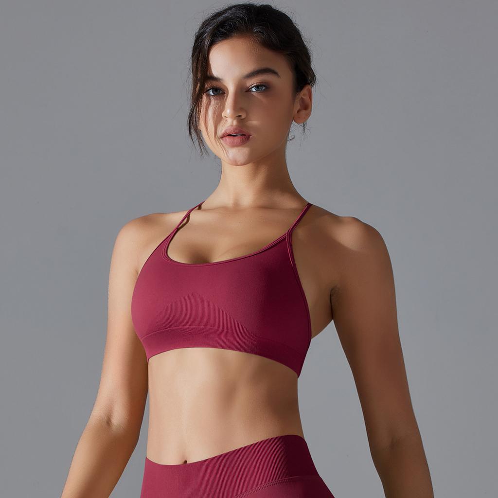 Seamless Knitted Yoga Bra, Fast Drying Tight Fitness Running Clothes, Strap Cross Back Yoga Clothes
