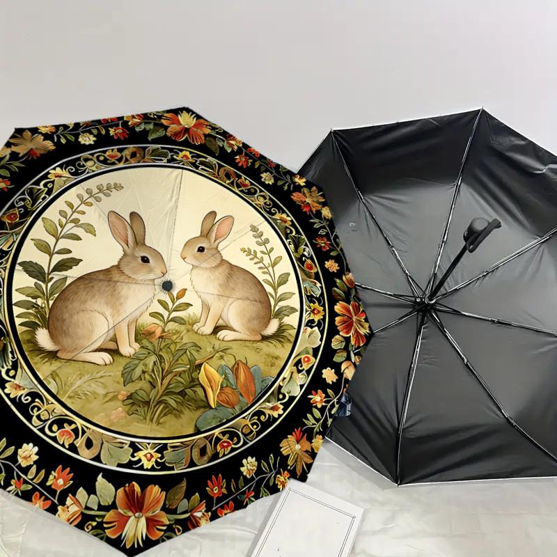 1PC rabbit flower Umbrella-8-Rib Reinforced, Automatic Open, Lightweight & Durable, Cute Fashion Accessory for Outdoor, Beach or Casual Use, Beach Umb
