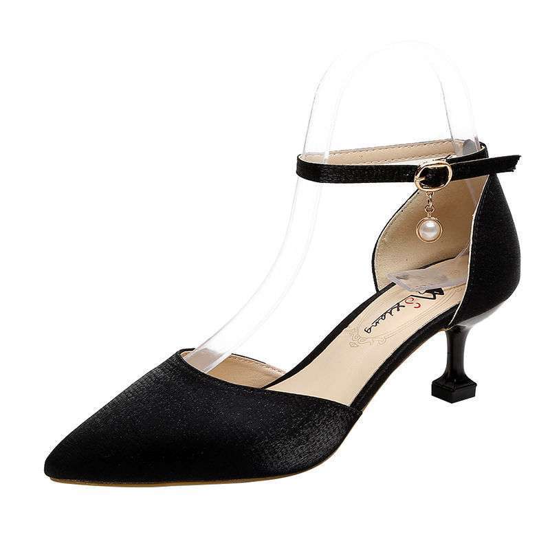 2025 summer new one-word buckle bag head sandals female French girl pointed head fairy wind stiletto sexy high heels