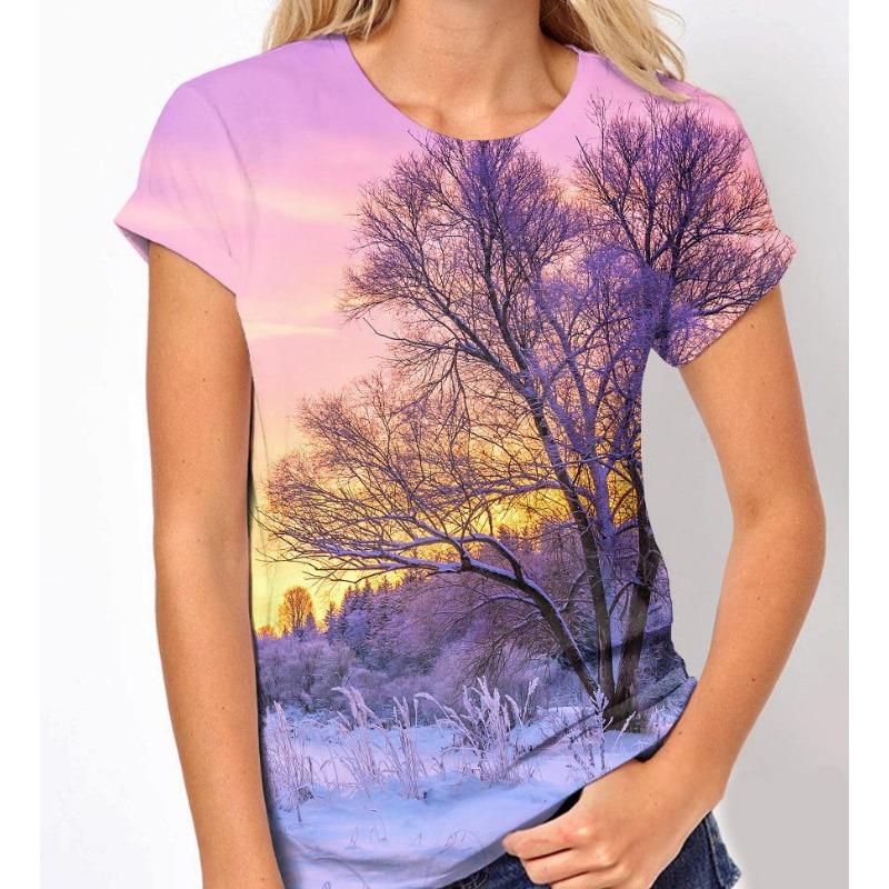 Summer Women's Loose Round Neck Pullover Fashionable Trendy Simple 3D Digital Printed Women's Short Sleeved T-shirt