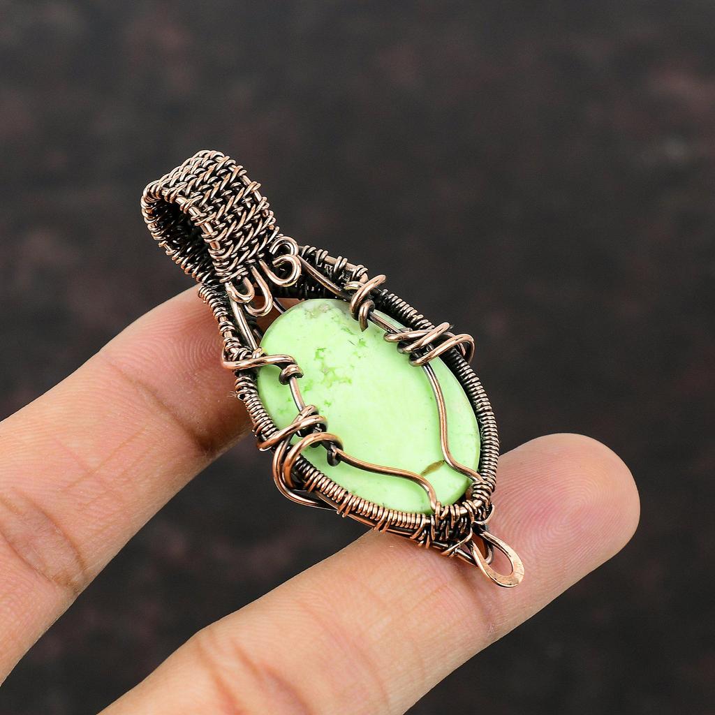 Lemon Chrysoprase Pendant Copper Wire Wrapped Pendant Gemstone Copper Jewelry Stylish Pendant Wire Wrapped Jewelry Handmade Pendant For Gift