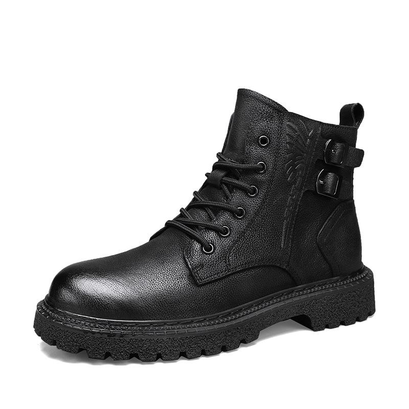 Men s Genuine Leather High-Top Martin Boots - British Style, Cowhide Zipper, for Autumn and Winter. 38