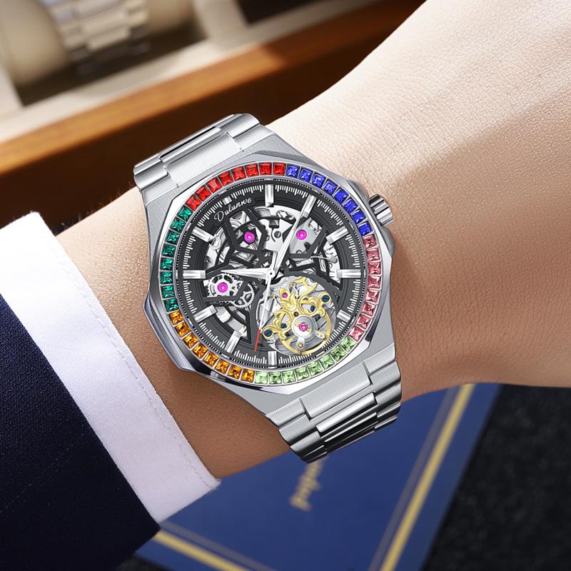 

2024 Новые Радужные Безели Полностью Автоматические Механические Часы Водонепроницаемые Светящиеся Мужские Наручные Часы Стальной Браслет Мужские Подарки чёрный