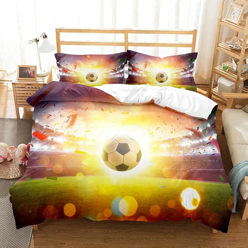 Soccer Sport Theme Comfortable Duvet Quilt Cover Pillowcase Bedding Set Children Bedroom Decoration Home Textile