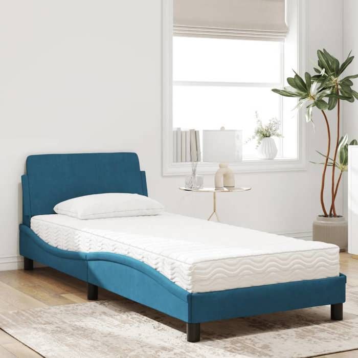VidaXL Lit avec matelas bleu 80x200 cm velours, meuble de chambre, lit simple, cadre de lit incurvé, sommier, lit en velours 3208295