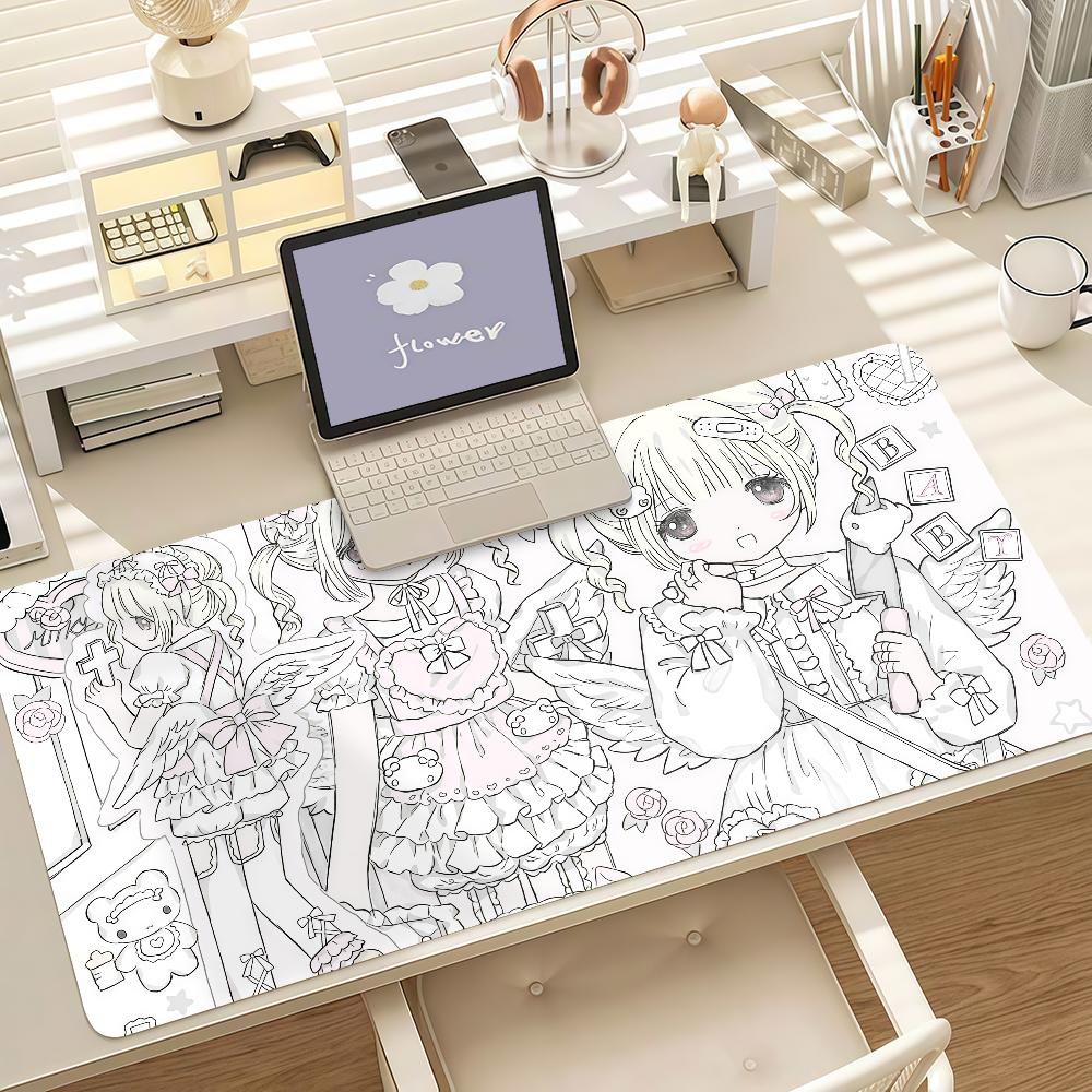 Cute Anime Angel Girls Mouse Pad Anti Slip Rubber Edge Locked Thickened Laptop Gaming Desk Mat