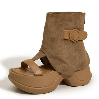 Fashion High Quality 8CM Ethnic Microfiber Leather Mary Jane Ankle Booties Sandals Women Platform Wedge Hollow Zip Peep Toe Shoes Summer