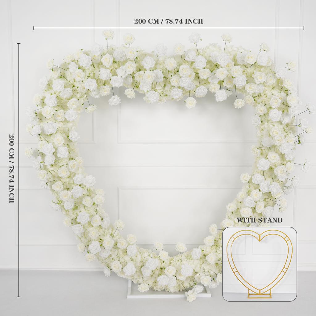 Uflower Heart-Shaped Frame Arch Wedding Backdrop Luxury Red Rose Floral Arrangement Decor with Cloth Base for Special Occasions