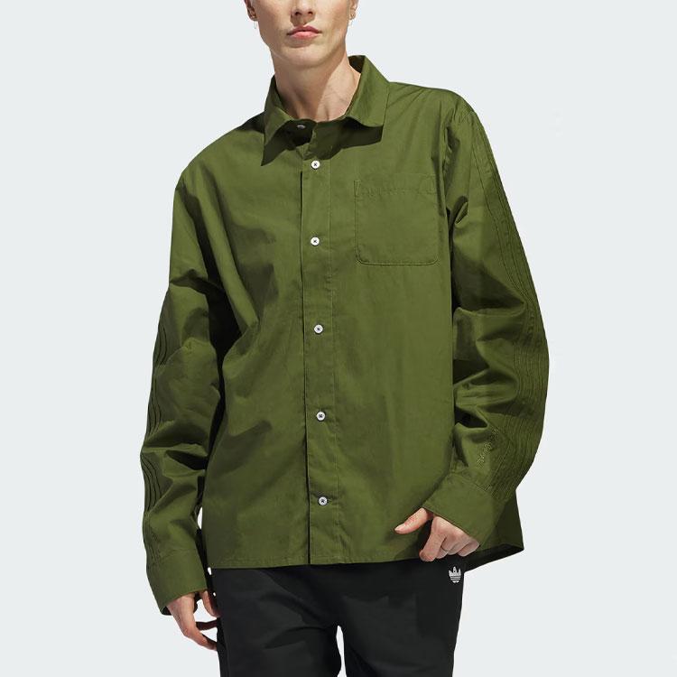 Adidas Originals Shmoofoil Button-Up Sports Long Sleeve Shirt Unisex Tops Wild-Pine IU0081