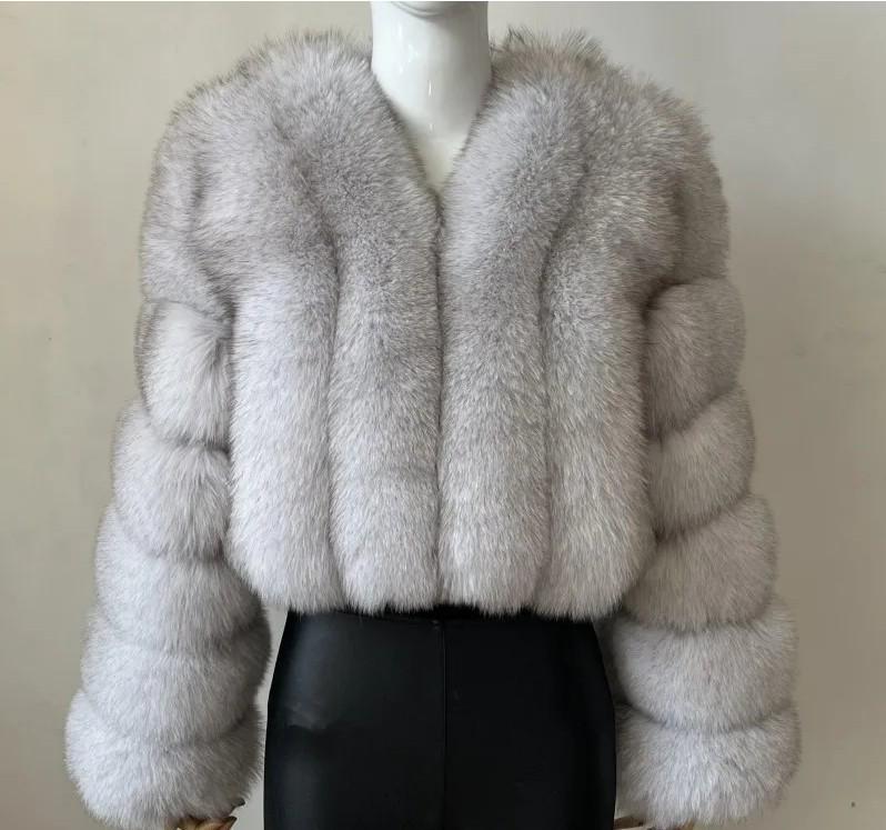 Manteau à manches longues pour femme en fausse fourrure de renard de style européen et américain