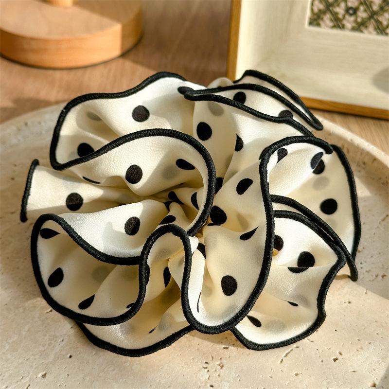 

Retro Polka Dot Scrunchies Large Hair Elastic for Women Aesthetic Fashion Ponytail Holder Styling White