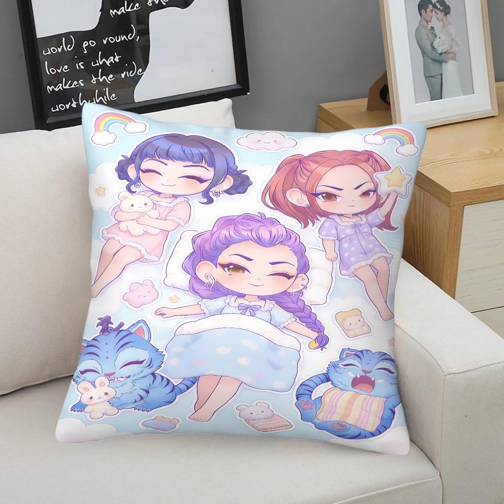 Kpop Style Throw Pillow Decorative Cushion Cute Chibi Anime Girl Pajama Snack Print Polyester Pillow For Sofa Bedroom Fans Home Decor