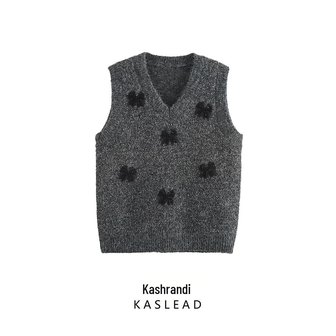

2025 Spring Womens Sequined V-Neck Fashion Knit Vest One Size