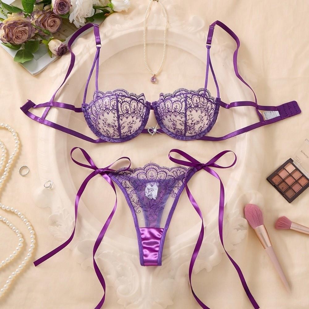 Hollowed-out Thong Bra Suit Lace-up Underwear Sets Versatile Lace Lingerie Set Valentine's Day