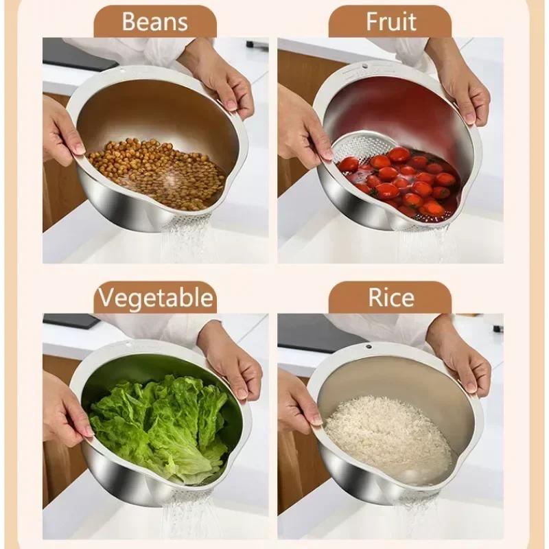 Miska na mytí rýže Miska na mytí rýže Nerezová ocel 304 Miska na mytí rýže Sítko na rýži Sítko na ovoce a zeleninu Kuchyňské nářadí