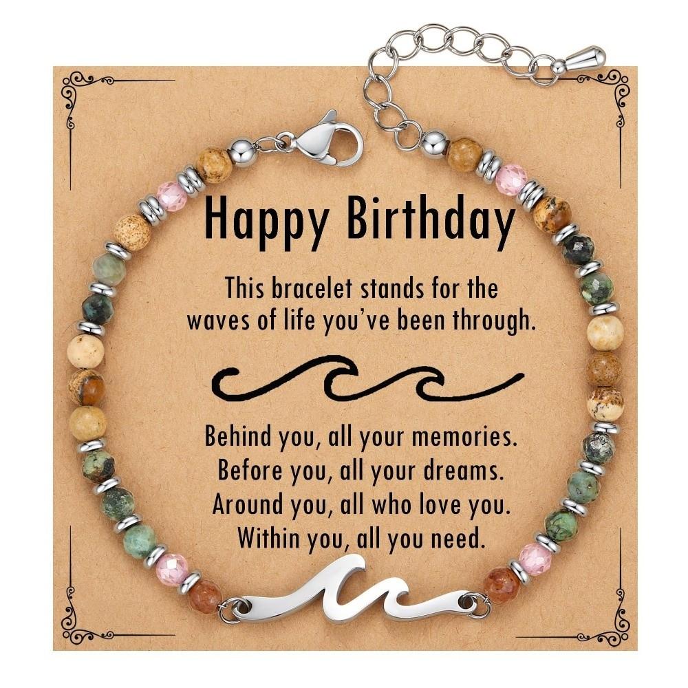 Inspirational Message Wave Bracelet Stainless Steel Beaded Bracelets  Birthday Gift