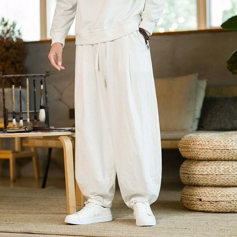 Spring and Autumn Men's Retro Trend Harem Pants Chinese Style Linen Ruyi Pants Cotton and Linen Straight Lantern Pants